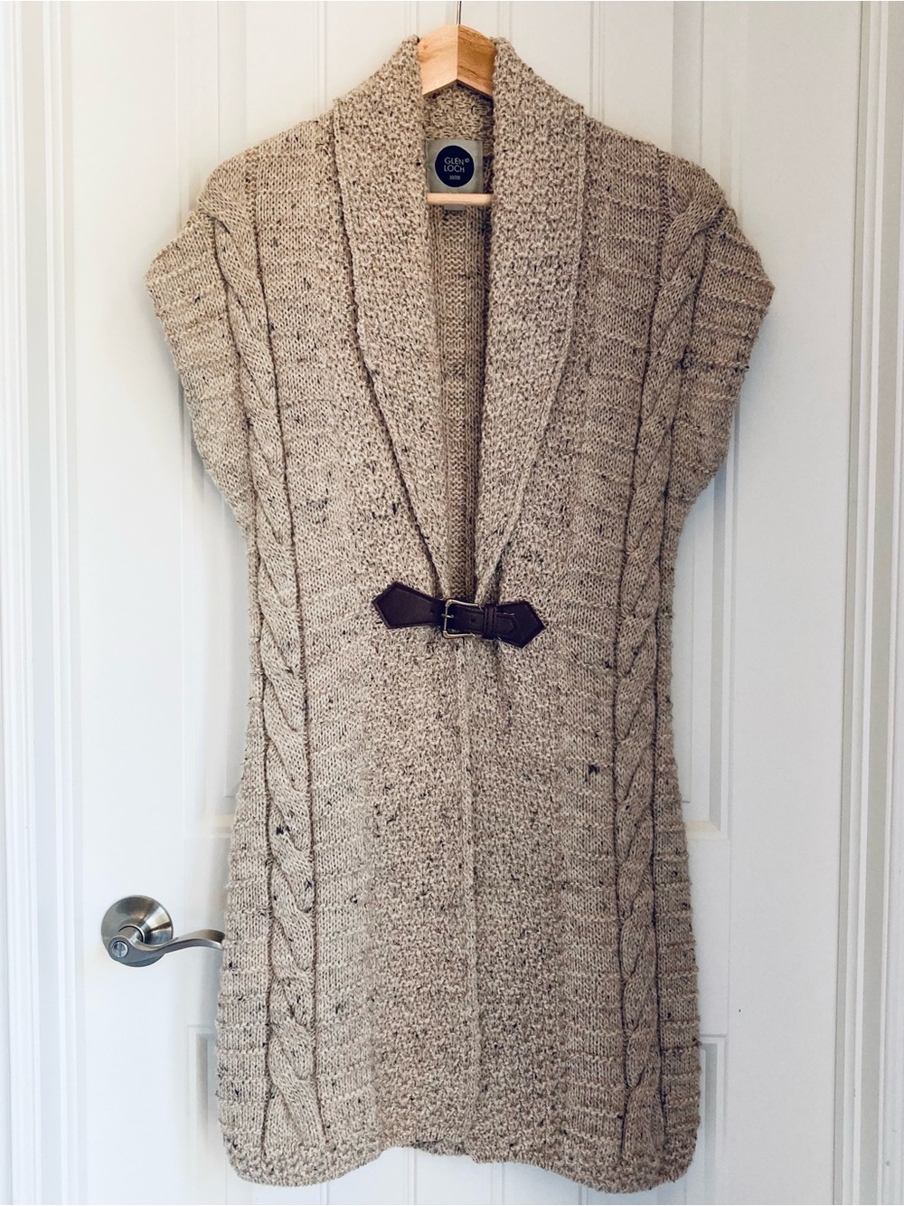 NEW! 100% Wool Shawl Collar Cable Knit Long Cardigan with Buckle Detail | M
